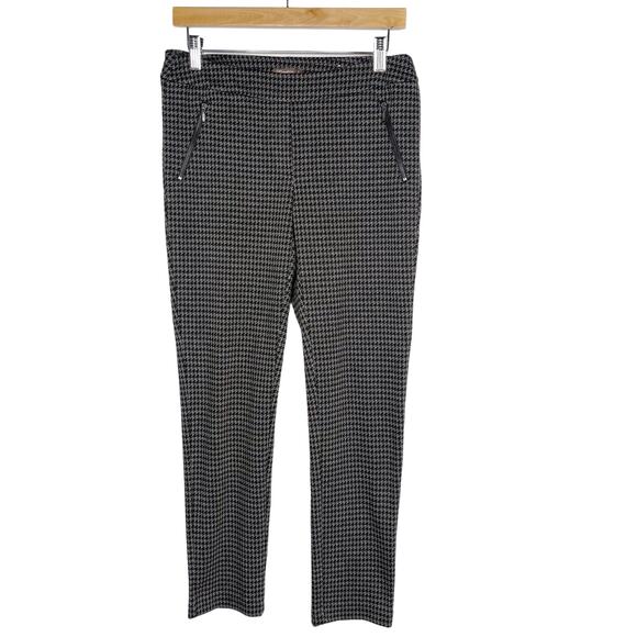 J McLaughlin 2 Black Gray Houndstooth Ross Pull On Cropped Ankle Pants Plaid - Picture 1 of 10